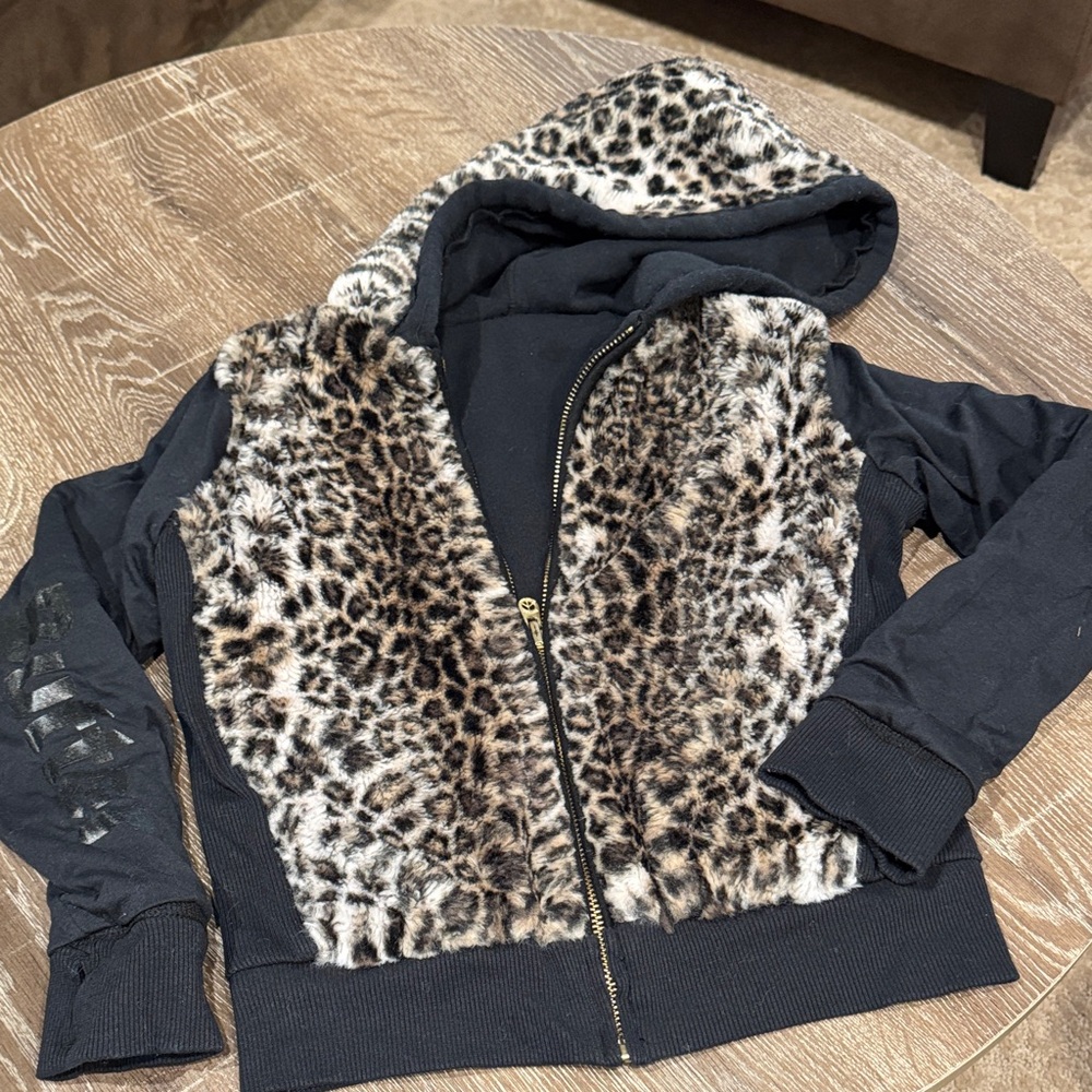 Butter Kids Jacket with Leopard Print and Black
